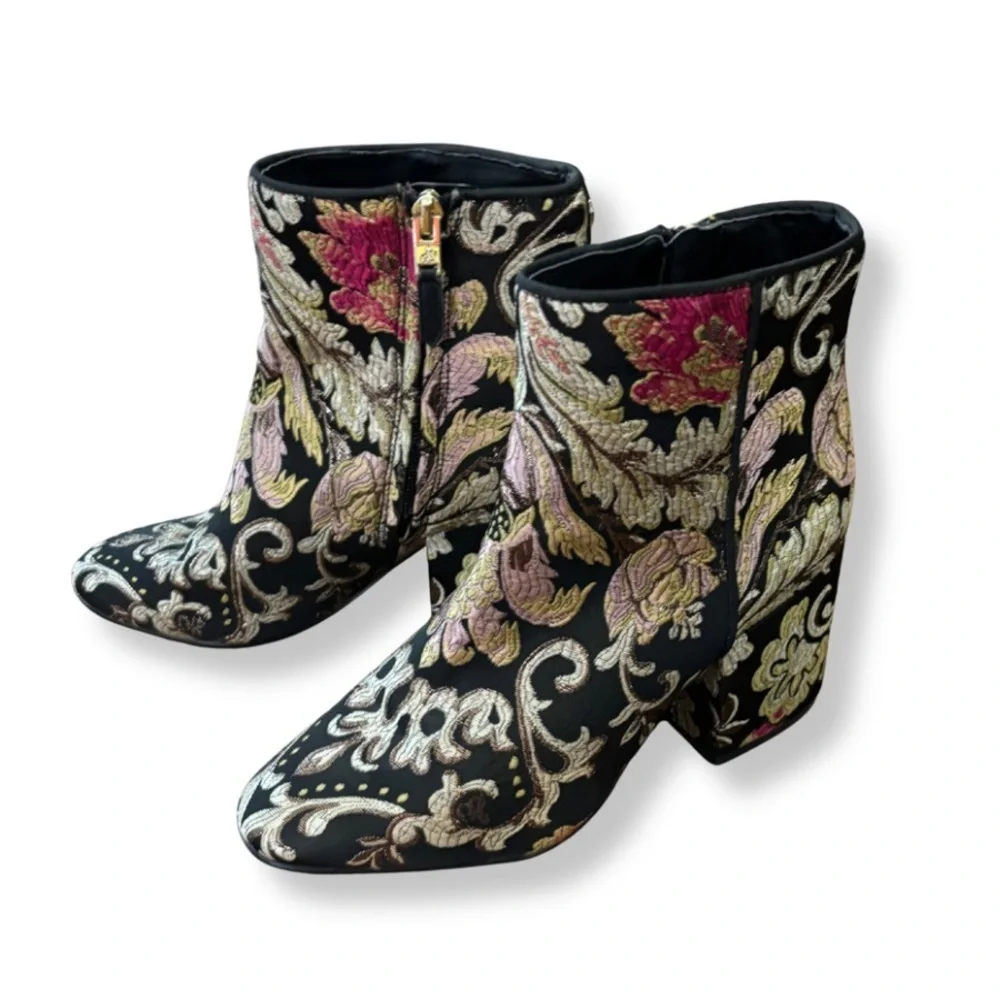 ✨ Sam Edelman Taye Metallic Jacquard Ankle Boots – Floral Brocade | Size 8.5 ✨